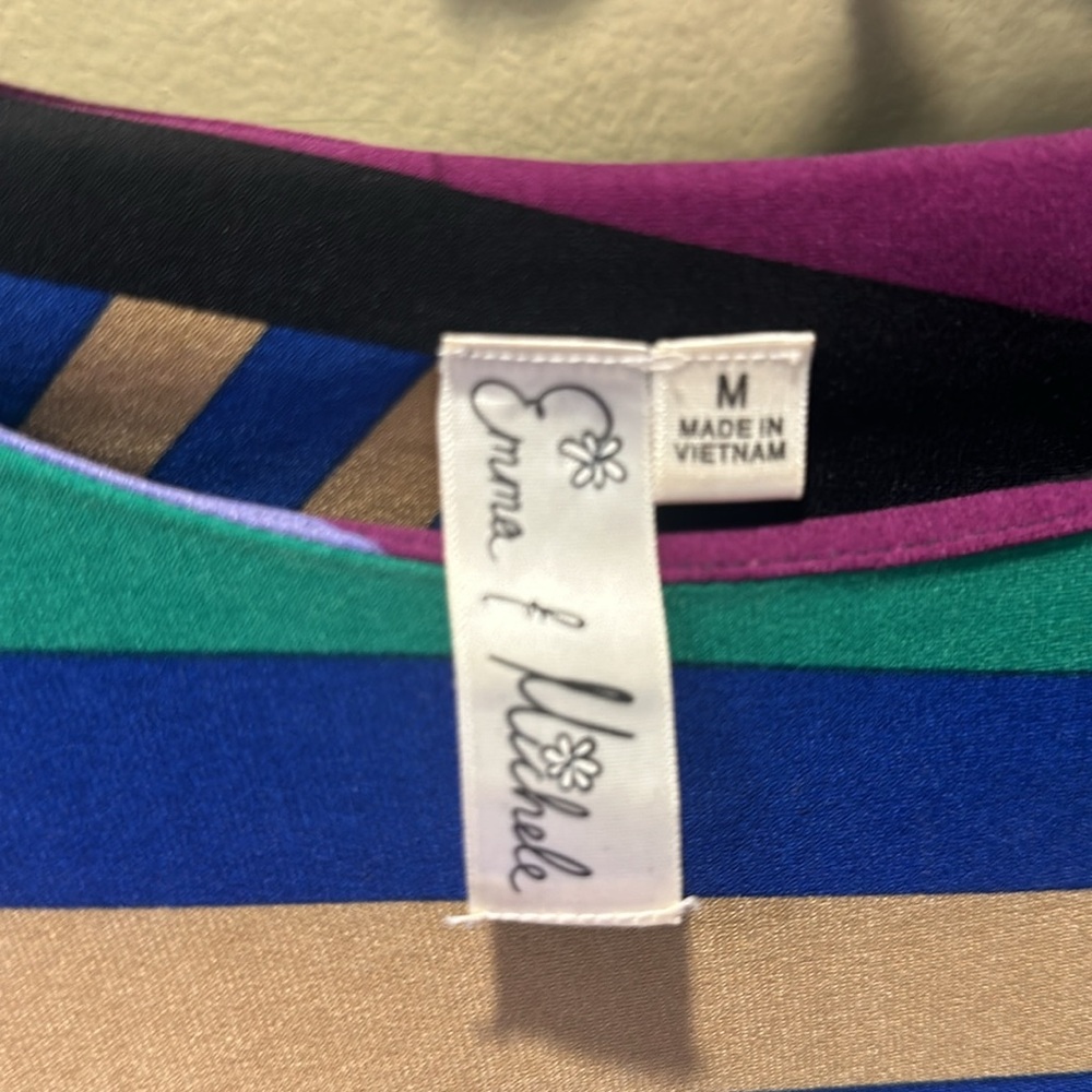 EUC Emma & Michele Retro Striped matte jersey sheath dress w/Bell sleeves Sz M - Picture 3 of 5